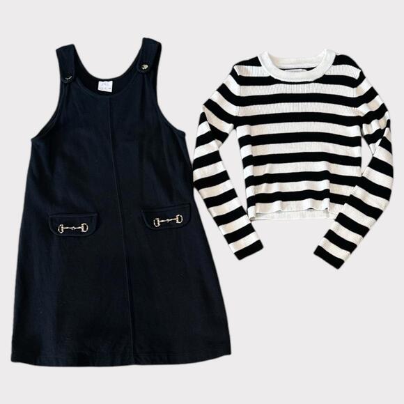 Zara Black Pinafore and Striped Sweater SZ 11-12 EUC - Picture 1 of 5